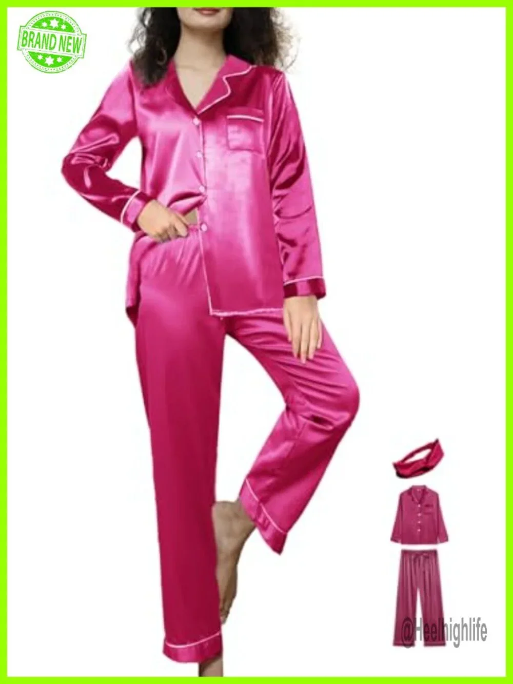 3pc Satin Pajama Set Long Sleeve Button Down Sleepwear Loungewear Womens